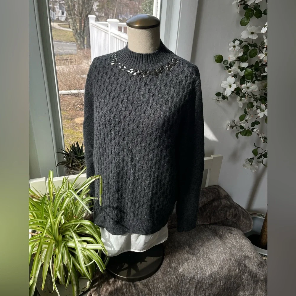 Simply Vera Crystal Neck Knit Layered Sweater, Size L - Picture 1 of 14